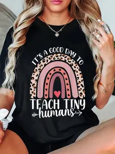 100% Cotton Its Good Day To Teach Tiny Humans Daycare Provider Teacher T-Shirt Short Sleeve T-Shirt Women's Men's Graphic Tee Causal Tops