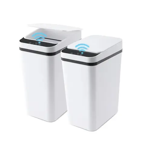 2.2 Gal ABS+PP Plastic Touch-Free Infrared Motion Sensor Trash Can with Lid, Slim, Waterproof, Space-Saving, Quiet Close, Odor Control, Removable Bucket, Easy Install for Kitchen | Smart Home Supply Bin