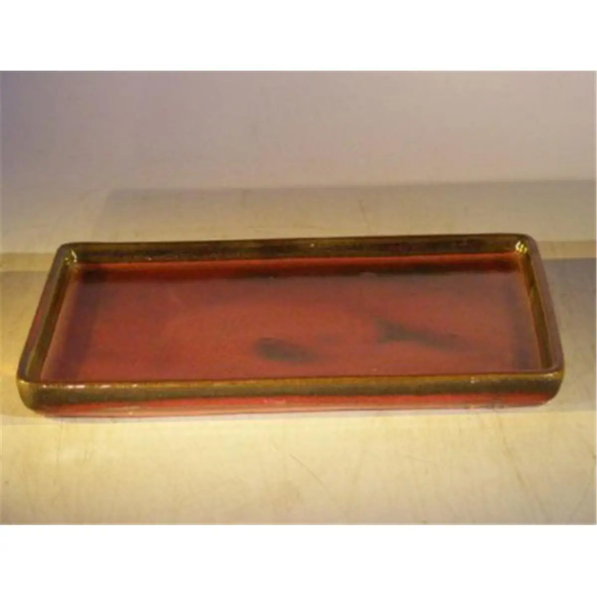 212 MAIN Rectangular Ceramic Bonsai Tree Tray - Garden Tool Accessory, Drip Function, Water Drainage, Parisian Red Indoor Plant Stand