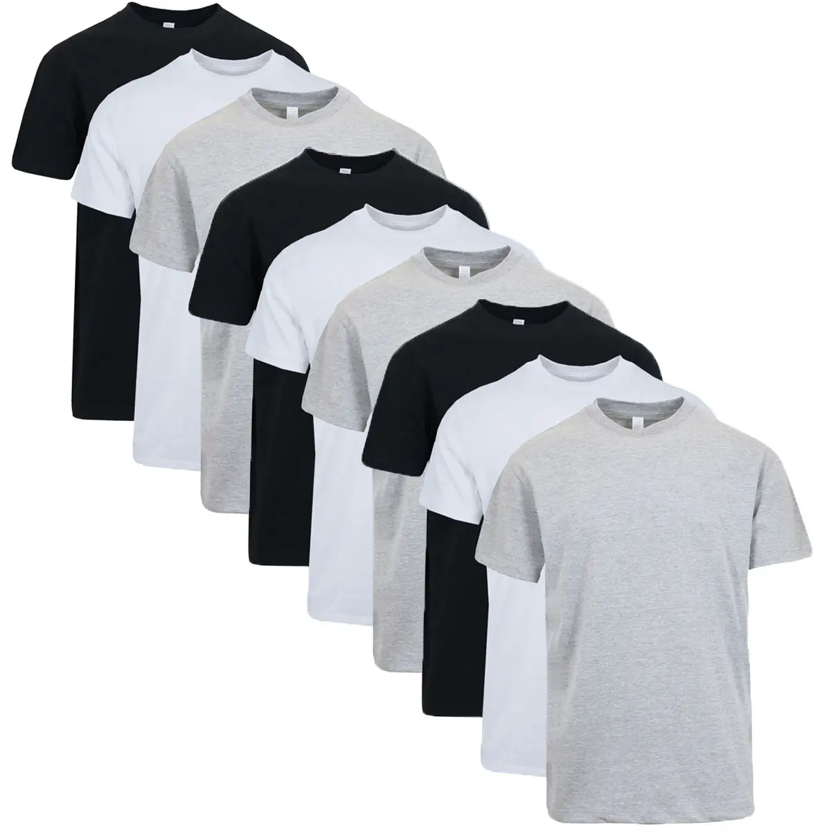 (9 Pack) Black x 3 - White x 3 - Heather Grey x 3