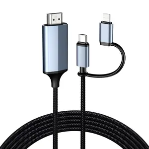 ( iOS Only ) 2-in-1 Lightning & USB-C to HDMI Cable, 4K, USB Type C to HDMI Cable for Home Office, for iPhone 15/16 Series,iPad Pro, iMac, MacBook Pro/Air 2020, iPad Air 4, iPad Pro 2021, iMac, S21, XPS 17, and More- 3/6ft Accessories