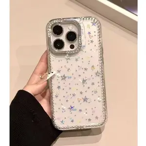 Luxury Electroplated Rhinestone Edged Shiny Star Transparent Full Body Shockproof Phone Case, Compatible With IPhone 17/17 Air/17 Pro/17 Pro Max, 16, 16 Pro, 16 Plus, 16 Pro Max, 15, 14, 14 Pro Max, 13, 12Pro Max  Cover
