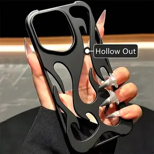 Luxury Matte Hollow Out Flame Phone Case For iPhone 16 17 15 14 13 11 12 Pro Max Plus Air Soft Dissipate Heat Bumper  Back Cover