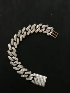 M2-9070 Elegant Silver Tone Rhinestone Bracelet with Interlocking Links and Secure Clasp for Women's Fashion outdoorfun