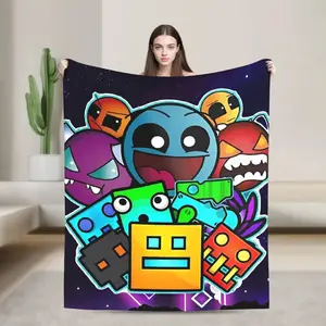 Geometry Gaming Dashed Flannel Blanket  Soft Warm Throw Blanket for Living Room Travel Office Novelty Bedspread Sofa Bed Cover  Lightweight and skin-friendly, a must-have for home and travel.
