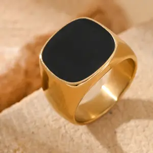 Fashionable and Minimalist Business Style High-quality Black Drip Oil Square Stainless Steel Square Men's Ring Suitable for Daily Leisure, Party Gatherings, Graduation Parties, Holiday Gifts and Accessories
