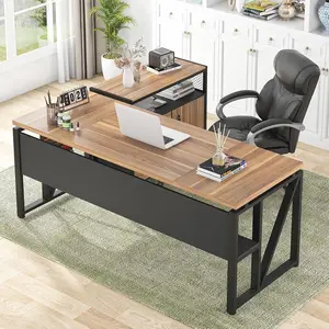 Tribesigns 63" L Shaped Desk With Drawer Cabinet for Home Office, Executive Computer Desk And File Storage With Locks, 2 Piece Furniture Set in Brown