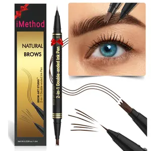 iMethod Microblading Eyebrow Pencil - Brow Pencil 2-in-1 Dual-Ended Eyebrow Pen with 3-Prong Micro-Fork-Tip Applicator and Precise Brush-Tip Create Natural-Looking Brows, Stay on All Day, Light Brown
