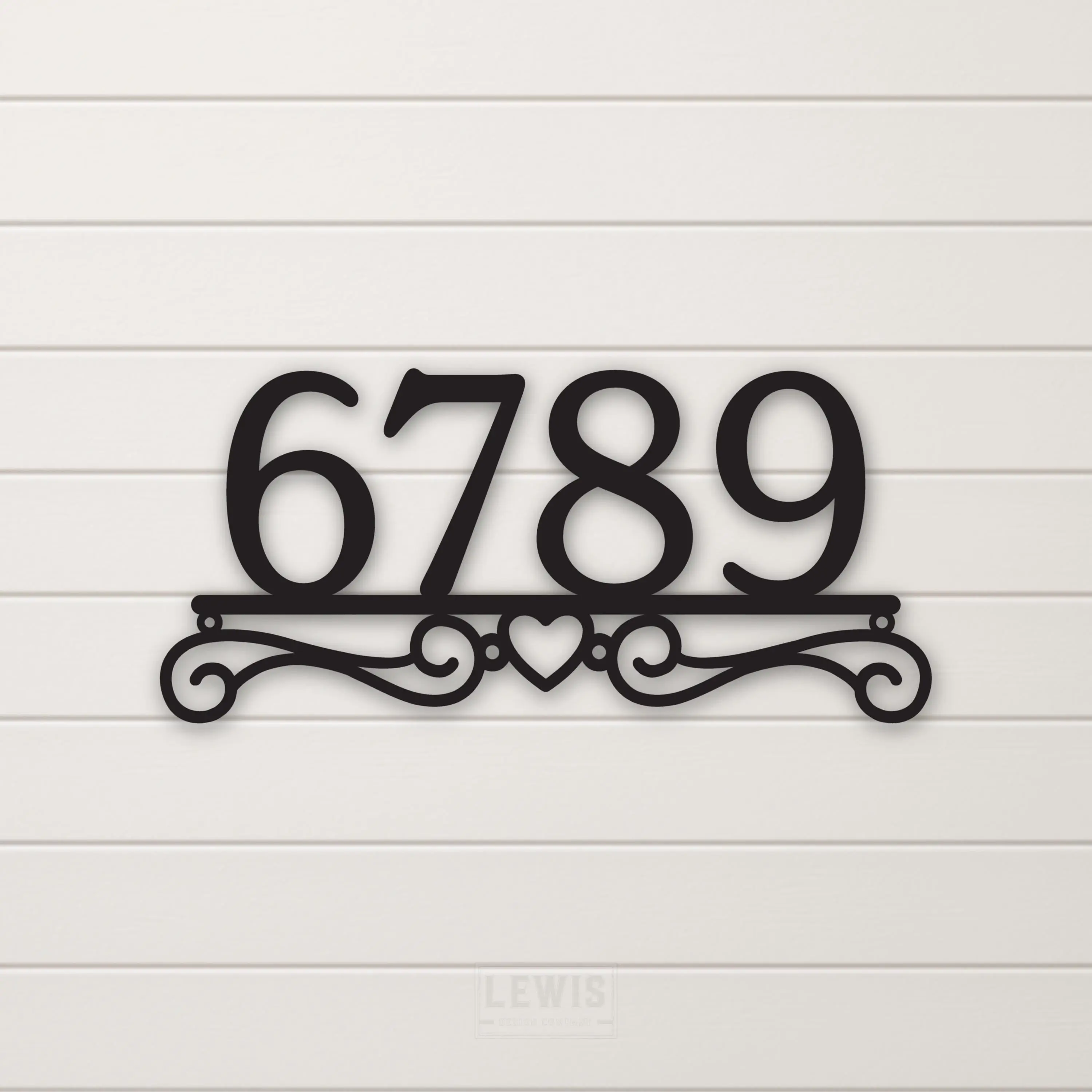 Heart Scroll Metal Address Sign - Custom House Number Plaque, Outdoor Decor