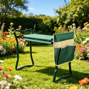 Foldable Garden Kneeler and Seat, Gardening Bench for Kneeling and Sitting Garden Stools, Garden Helper Seat with Tool Pocket, Eva Soft Foam Pad for Kneeling and Seating, Lightweight Frame