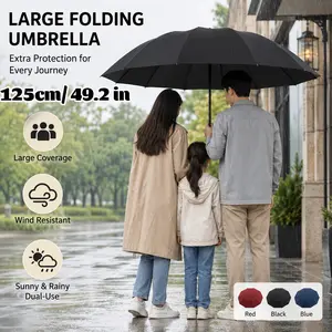 Extra Large Folding Umbrella, Strong ,Sturdy& Durable, Big Windproof Umbrella,UV Folding Umbrellas for Men and Women, Oversized Umbrella, Reinforced Sunny and Rainy Dual-use Parasol Umbrella,family umbrella,Double person umbrella,for Daily Use and Travel