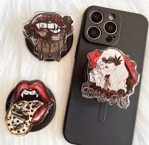 Shiny Glitter, Gothic,Skulls,Lips,Lace,Blood,Flowers,Punk,Girls,Resin Stand Finger Folding Grip,Magnetic,Adhesive Phone Holder Charm,Gifts