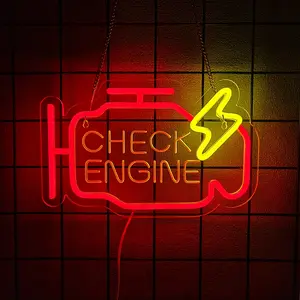 Check Engine Neon Sign,  Garage  Neon Light,  Neon Signs for Wall Decor,   Wall Art Gift for Men, Neon Signs for Man Cave Garage Room Auto Repair Shop