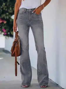 Women's Summer Stretch Denim Long Flared Jeans - European-American Style, Leg-Hugging Stretchy Fabric, Fashionable & Versatile
