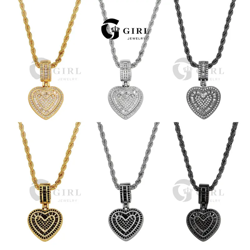 GGIRL Luxury Cute 18K Gold Plated Inlaid Full Artificial Cubic Zircon Heart Pendant Necklace for Women Men,Stylish Versatile Hip Hop/Party Accessory Dainty Charm Summer Jewelry,Exquisite Ideal Gift for Her/Girfriend On Valentine's Day/Daily, Cute Necklace