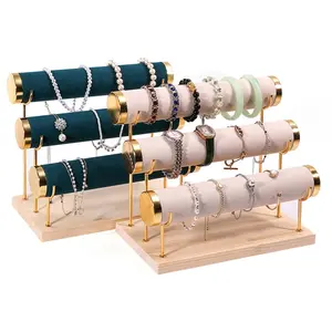 1 piece of storage shelf in black, white, beige, gray, pink, dark green, with a gold frame and velvet ladder, multi-tier shelf for displaying bracelets, watches, jewelry, and accessories, Watch Holder Organizer