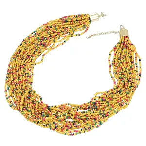 Beaded Goldtone Seed Bead Multi Layered Necklace for Women Jewelry Size 20" Birthday Christmas Gifts