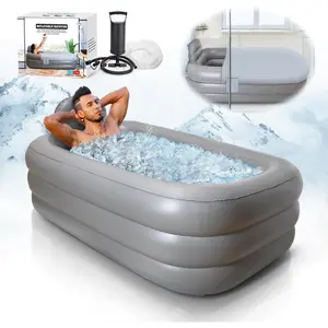Portable Bathtub Adult,Ice Bath Tub For Athletes,Inflatable Bathtub Including Air Pump,Easy To Inflate&Drainage,Cold Plunge Tub,Portable Tub For Home ,Hot Bath&Ice Bath (light grey)