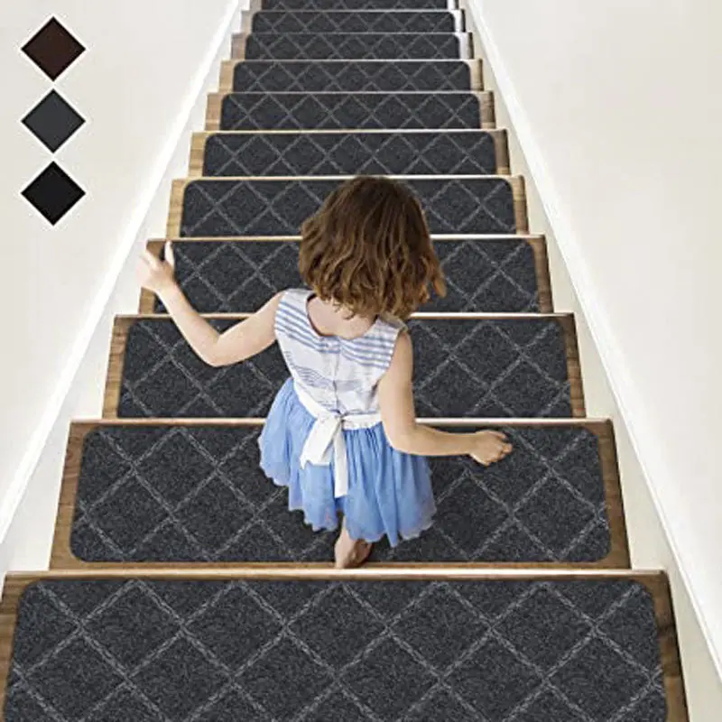 Embossed stair mat in gray - diamond pattern