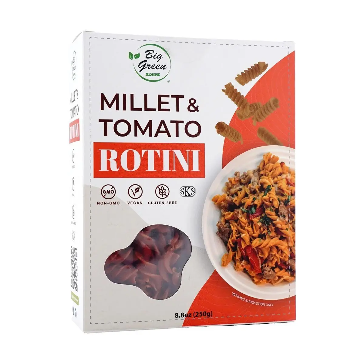 BIG GREEN Organic Tomato Ribbed Pasta 250g - Gluten-Free, Vegan Friendly Italian Spaghetti for Healthy Eating