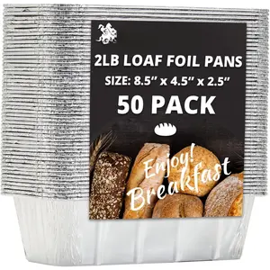 2 LB  Foil Pans For Bread Loaf (50 Pack) 8.5"x4.5" Foil Bread Pans - Standard Size Disposable Tins for Baking Bread - Compatible with RoadPro 12- Portable Stove