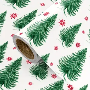 RUSPEPA Christmas Wrapping Paper | Christmas Tree Patterns - Ideal for Christmas, Holidays, Parties, Gift Wrapping, DIY Crafts, Xmas Gifts, Holiday Decor, Festive Wrapping - 17 Inches ×32.8 Feet
