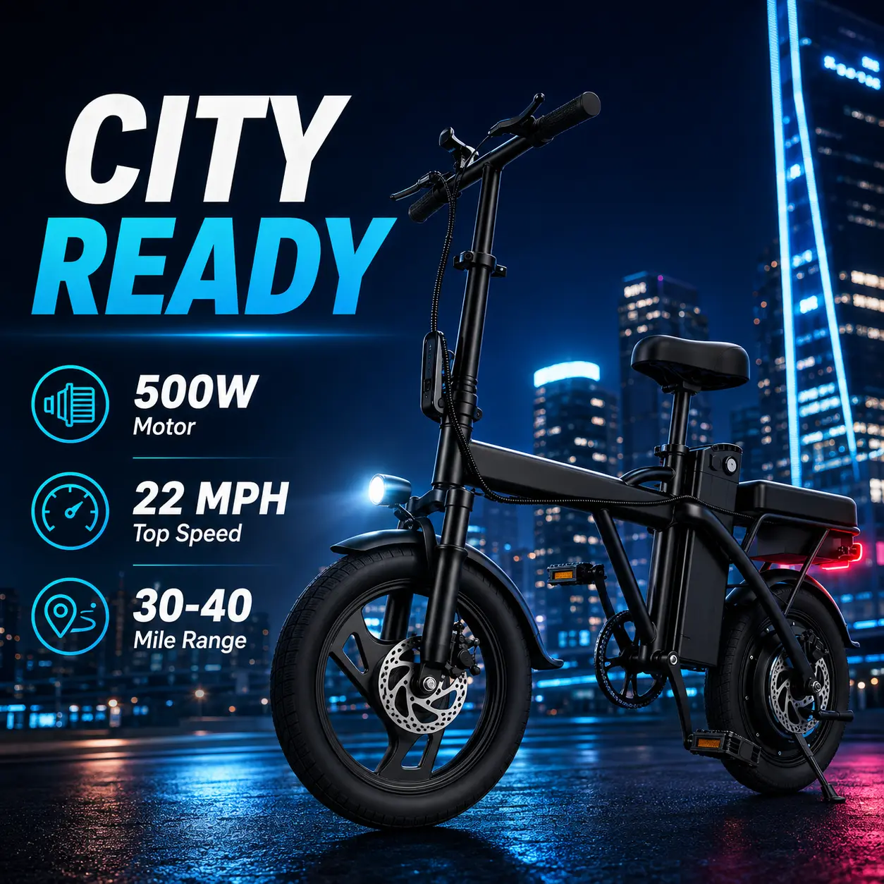 Unisex 14-Inch Lightweight Foldable E-Bike for Adults - 450 to 799W Motor, 48V 9Ah, Aluminum Frame, 22 Mph Top Speed, 40 Mi Range, Portable for Back to School Haul & Grocery Runs, 12 Months Support