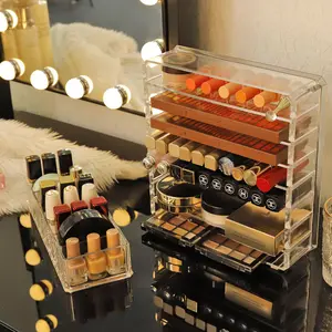 Transparent Makeup Storage Box, Eyeshadow Palette Organizer, Coin Holder, Acrylic Cosmetic Tray, Beauty Organizer, Clear Storage Box, Bathroom Counter, Closet, Shelf, Drawer, Divided Compartments, Multilayer Storage
