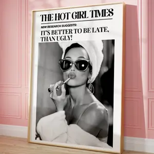 Better Late Than Ugly Wall Art Newspaper Print Wall Art, Cowgirl Aesthetic Western Art Vintage Bar Cart, Dorm Retro Wall Art