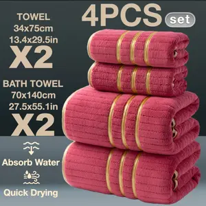 4pcs Set Ultra Soft Golden Thread Light Luxury Towel Bath Towel Set, 2pcs 27.5 x 55.1 Inches Bath Towels, 2pcs 13.4 x 29.5 Inches Hand Towels, Highly Absorbent, Perfect for Home, Hotel, and Spa Use, Outdoor Fitness, Camping Towel Bath Towel Set