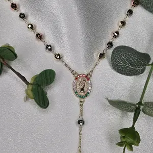 Santa Muerte Stunning Rosary 14K Gold Plated Multicolor Pendant 4mm 30 Inches Elegant Design Durable Finish Versatile Jewelry