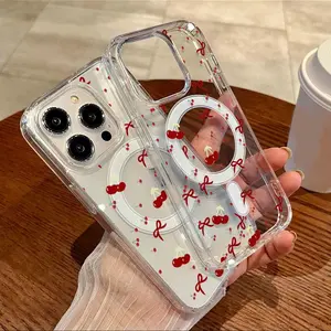 Energy Cherry Bowknot | Transparent Magnetic Phone Case, Transparent Soft Shell Magnetic Anti-Drop Model, Suitable for iPhone 17/16/15/14, Couple Style