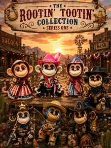 HixTown Articulated Cowboy Monkey - Rootin' Tootin' Collection - 3D Printed Collectible Figure with Outfit & Accessories