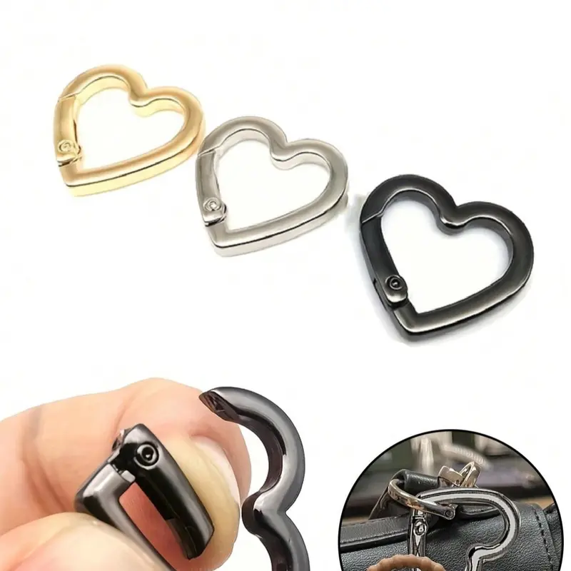 Metal Heart Shaped Spring Clip, Openable Bag Strap Connector, Outdoor Camping Hiking Accessories, DIY Bag Parts, Phone Case Pendant, Carabiner Buckle, Carabiner Clips, Carabiner Cute