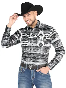 Men’s Long Sleeve Snap Button Western Shirt - Gray 44488