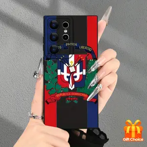 Dominican national emblem pattern TPU mobile phone case, anti-drop and shock protective case, suitable for Samsung S25/24/23/22/21/20 FE/PLUS/ULTRA series and A54/53/52/34/32 series, birthday gifts for men and women