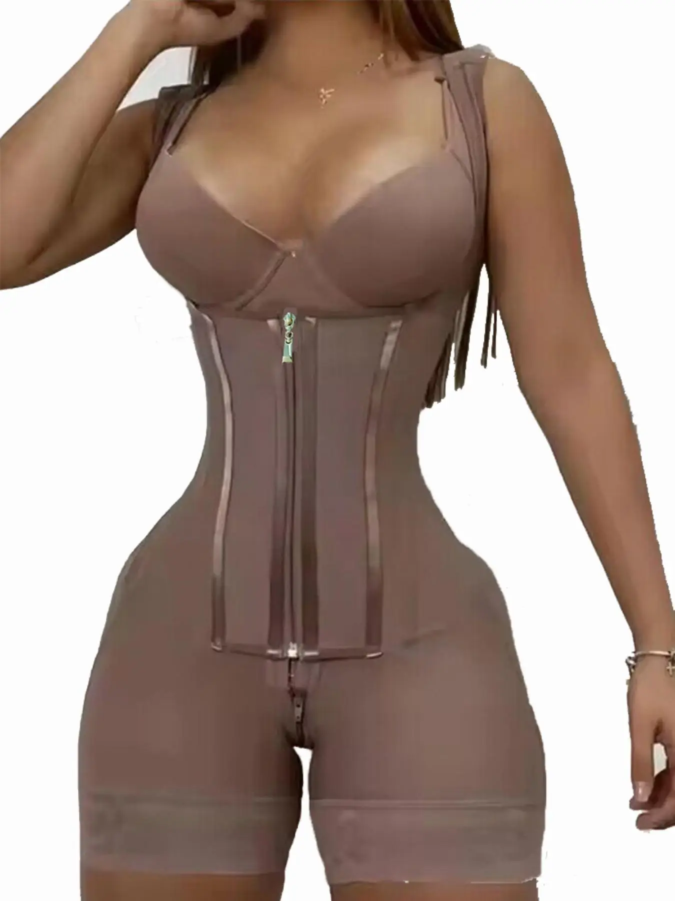 Women's Solid Contrast Lace Zipper Hook & Eye Closure Shapewear Bodysuit, Tummy Control Butt Lifting Shaper, High Stretch Shapewear for Daily Wear