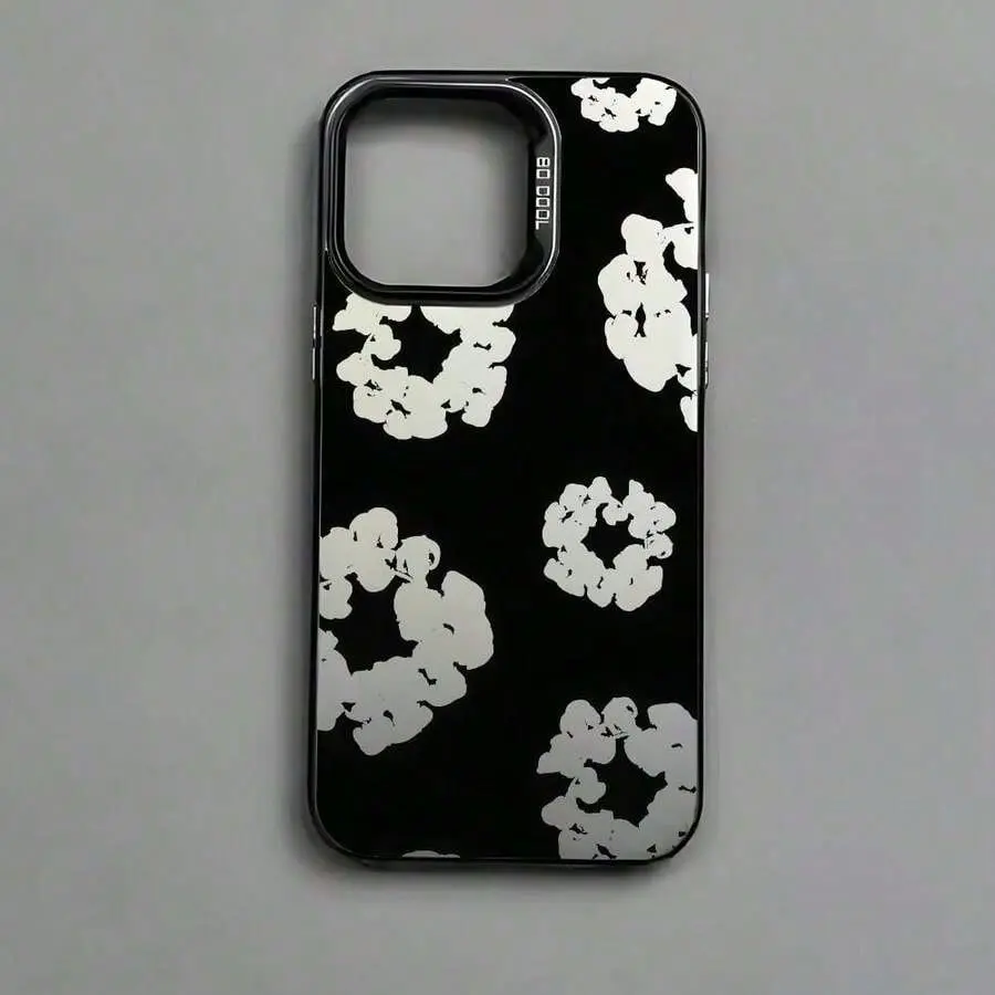 Matte Black Flower TPU Smartphone Protective Case - Anti-Fall Protection, Luxury D-Denims Design, Cover for iPhone 17,16,16E,15,14,13,12,11,X,XS,XSMAX,7P,8P Series, Cellphone Accessory, Holiday Gift for Friends, Accessories