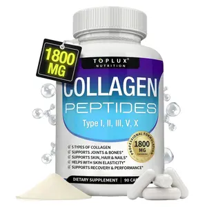 1P-Toplux Multi Collagen Peptides Pills - 1800mg Premium Complex (Types I, III, V, X), Hydrolyzed Protein Healthcare Supplement, 90 Capsules for Men & Women (Better Skin, Hair, Strong Joints)