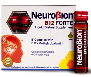 NeuroBion B12 Forte - 10 Vials Liquid Supplement with Vitamin B12 & B6 for Adults US Made Multivitamin Formula