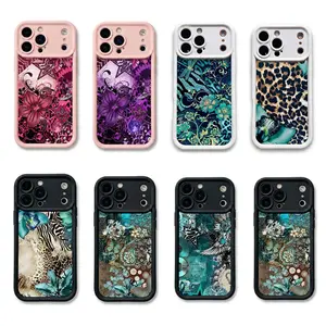 Y2K Leopard Floral Phone Case,TPU Silicone Protective cellphone cover,Grunge Teal Pink for iPhone 11-17,XS/S series,for Samsung S-Series,Shockproof Silicone Lightweight Anti-Scratch Cover,TPU Bumper Protection smartphone Cover,for iPhone 17 Pro Max case