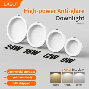 LED Anti-Glare Recessed Ceiling Light, 2.5 Inch 3.5 Inch 4 Inch 6 Inch 9w 12w 18w 24w Round Downlight, Embedded Hole Lamp