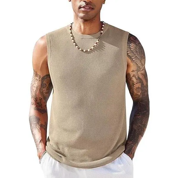 COOFANDY Men's Casual Knit Tank Shirt Sleeveless Muscle Causal Vest Elegant Formal Menswear Breathable Soft
