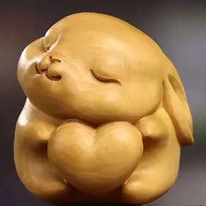 1 piece, heart-shaped rabbit wooden carving, cute rabbit miniature sculpture, gift, handicraft series decoration, desk decoration series decorative items, ornaments, suitable as Christmas and New Year gifts