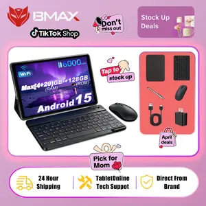 [MothersDayGift]2026 The new's tablets BMAX-i9.5PLUS 10.1" IPS Android 15 Tablet,Fusion RAM 24GB (4+20)+128GB ROM, expandable up to 1TB,Bundle with Keyboard,Mouse,Case,Stylus,Type-C Charging,Adapter,Bluetooth,WIFI6,6000mAh Battery ,Mothersdaygift