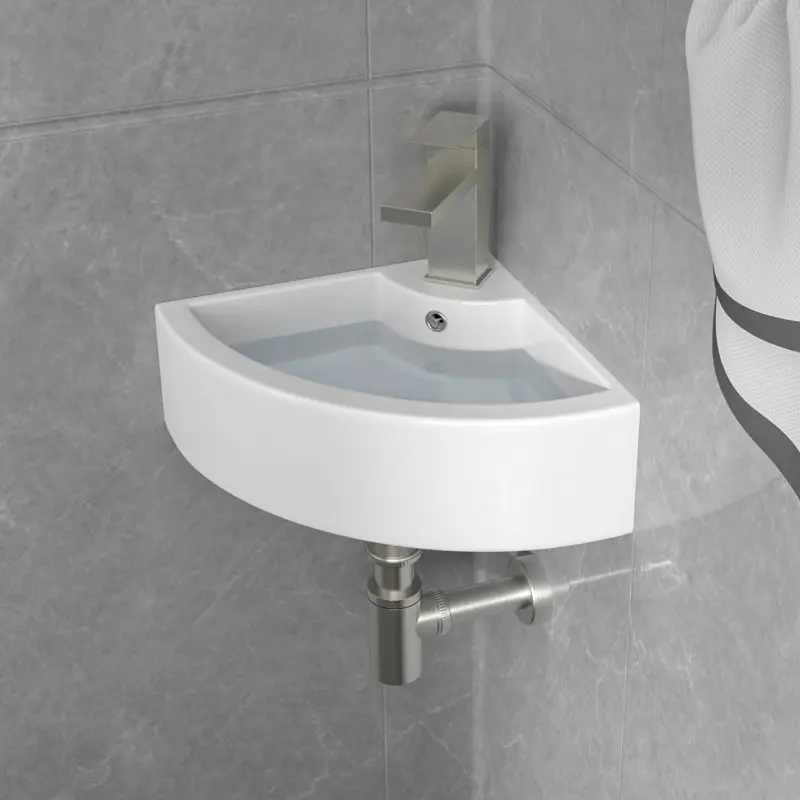 Logmey 18"X13" Corner Wall Mounted Bathroom Sink White Floating Triangle Lavatory Sink for Small Spaces,Home Improvement Finds