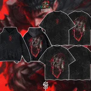[Shibuya] Limited Edition Black Swordsman Guts - Berserk Anime Double Printed Oversize Lightweight Acid Washed Tee, Gift For Anime Lover berserk anime double print oversize