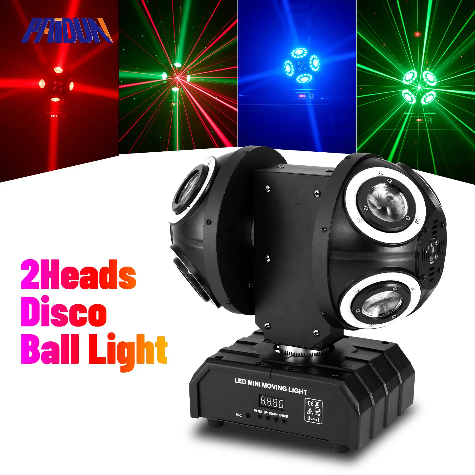PAIDUN 150W 2Heads Rotation RGBW Moving Head Light Halo Beam Strobe Laser Effect DJ Disco Bar Club KTV