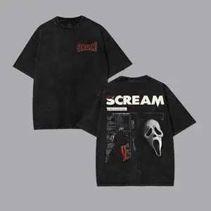 Scream Movie Ghost Face The Movie Graphic Tee Horror Action Film Oversized Acid Washed Lightweight Cotton Men Shirts Movie Streetwear