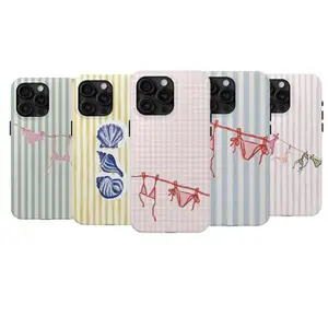 Colorful Striped Bikini Phone Case, Fun Summer Vibes with Rainbow Lines & Swimsuit Graphic, tough phone case for iphone